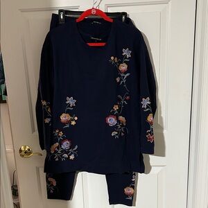 Boston Proper Floral Embroidered Navy Set